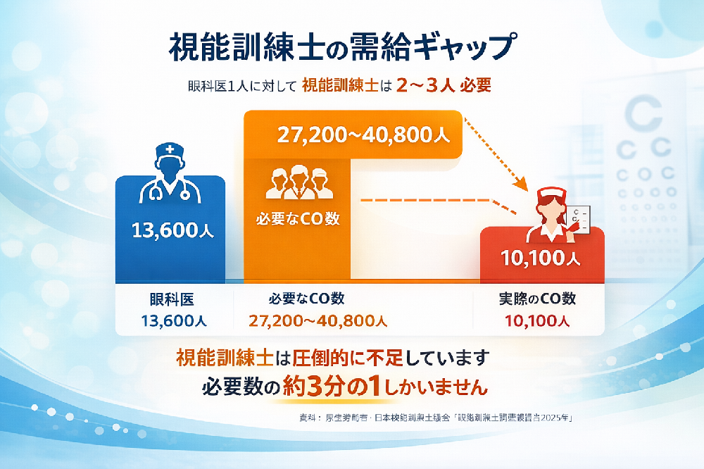 需給ギャップの図解&mdash;&mdash;眼科医数 vs 視能訓練士数の比較
